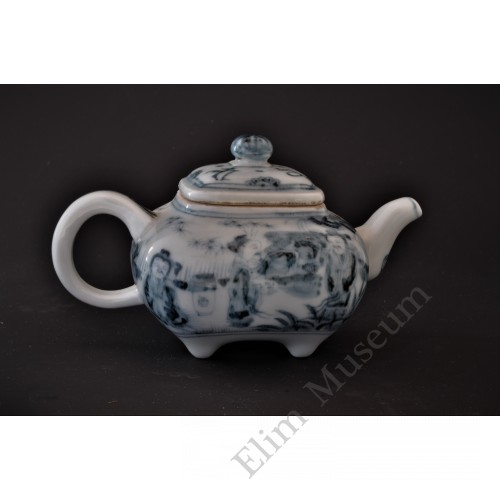 1765 A Ming B&W Tea Pot with Sages 